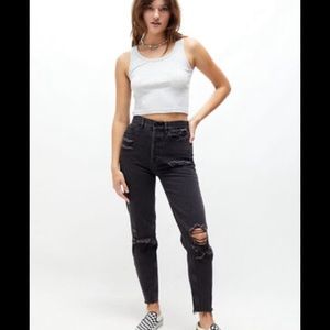 black distressed mom jeans